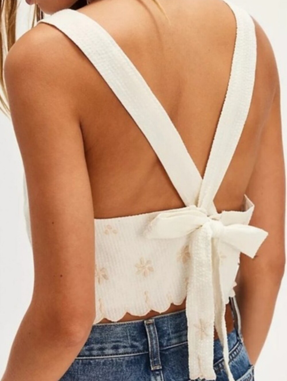 Free People NWOT Kayla Tie Back Embroidered Top in Plain White Combo sz LRG - Picture 2 of 14